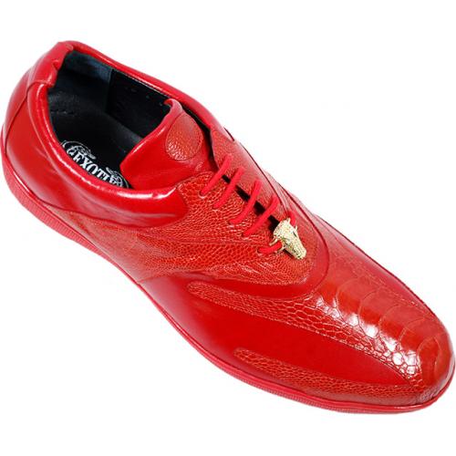 Exotix "Magic" Red Genuine All Over Ostrich Leather Casual Sneakers